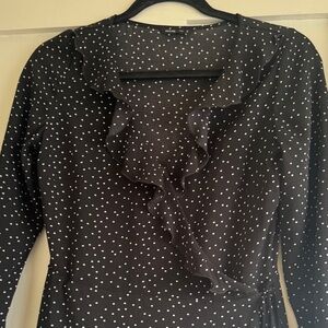 HOUSE Elegant Black Polka Dot Wrap Dress - Small